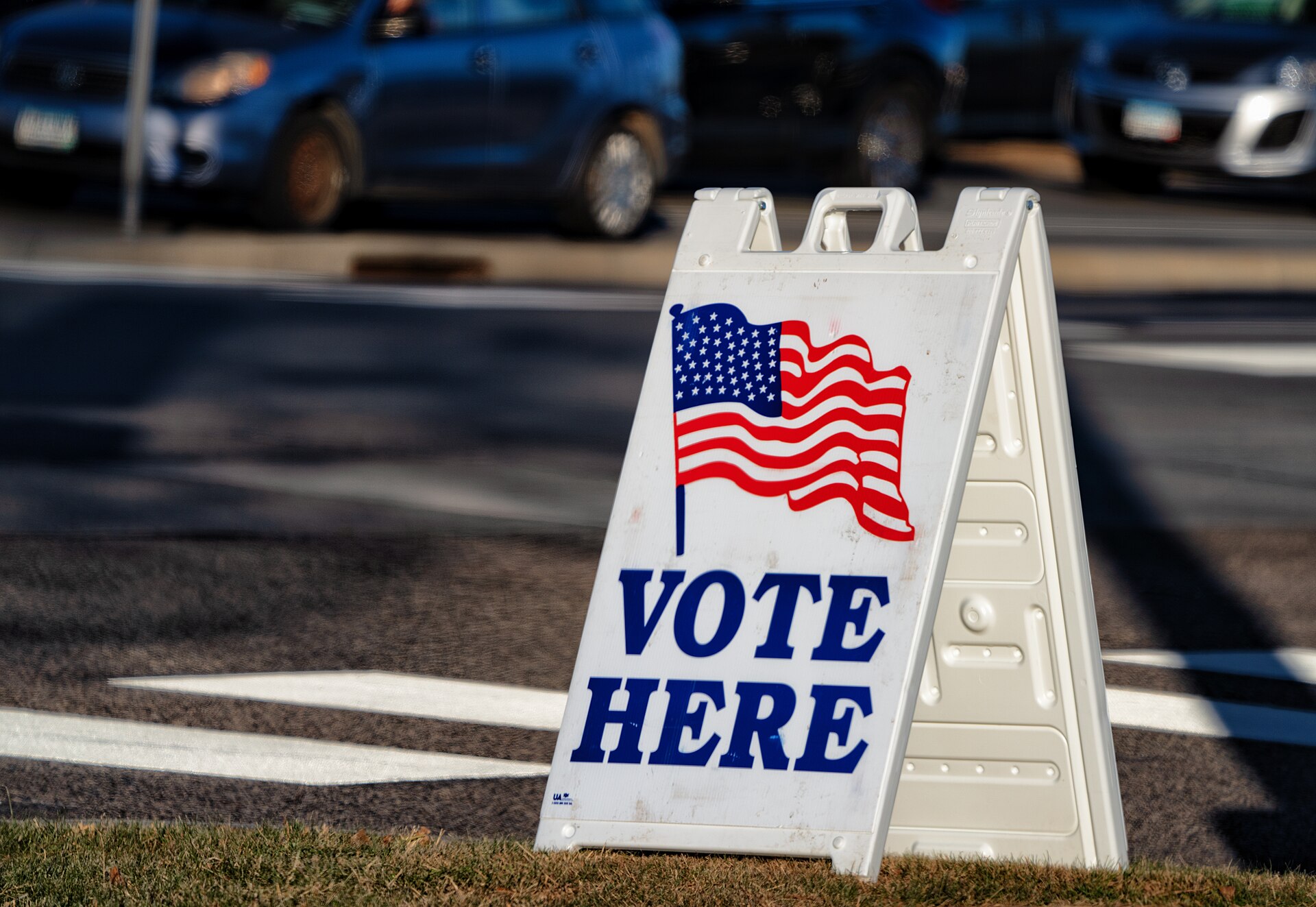 A Vote Here sign outside an election polling place